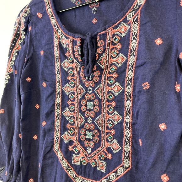 Vanessa Virginia Anthropologie US Size 0 Beaded Embroidered Blouse Top Blue - Picture 6 of 11